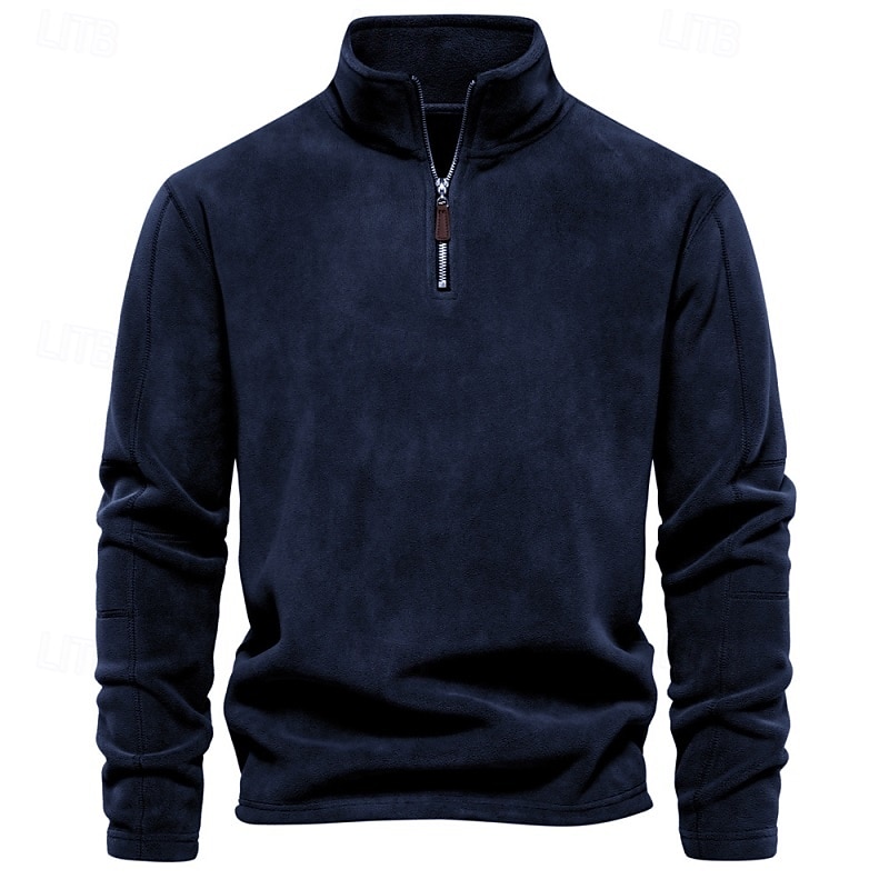 Per uomo Felpa con zip Felpa con cappuccio in pile Khaki chiaro. Nero Bianco Blu marino Marrone Colletto Mao Semplice Con zip Zip a un quarto Sport & Outdoor Casuale Quotidiano Streetwear Cool del 2025 a $37.99 –P7