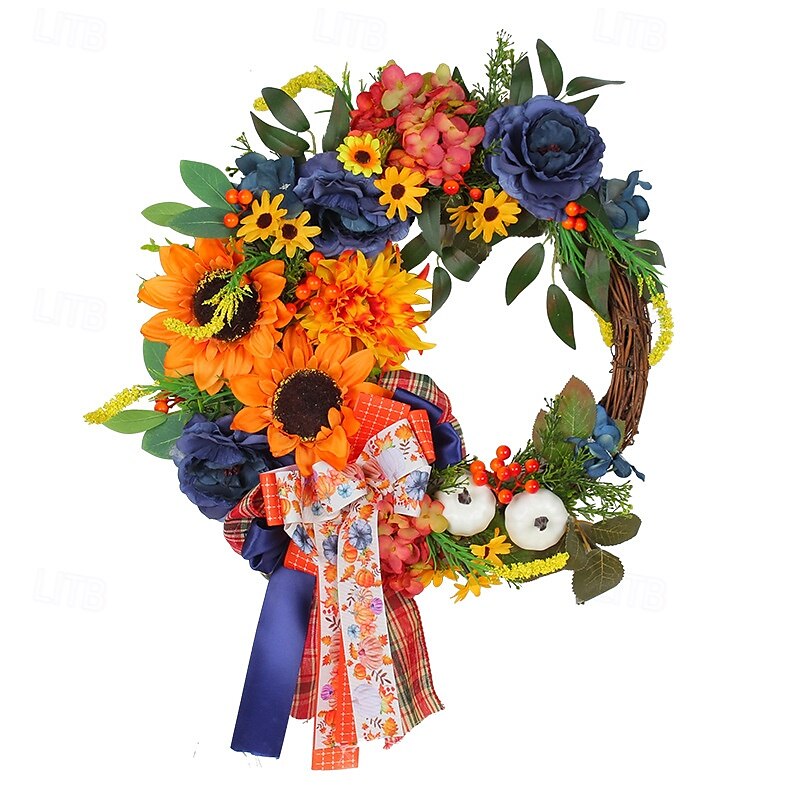 Couronne d'automne pour porte d'entrée, Thanksgiving, récolte d'automne, décoration intérieure et extérieure, couronne de vigne artificielle de tournesol bleu, décoration murale pour les fêtes de 2025 ? $38.99 –P6
