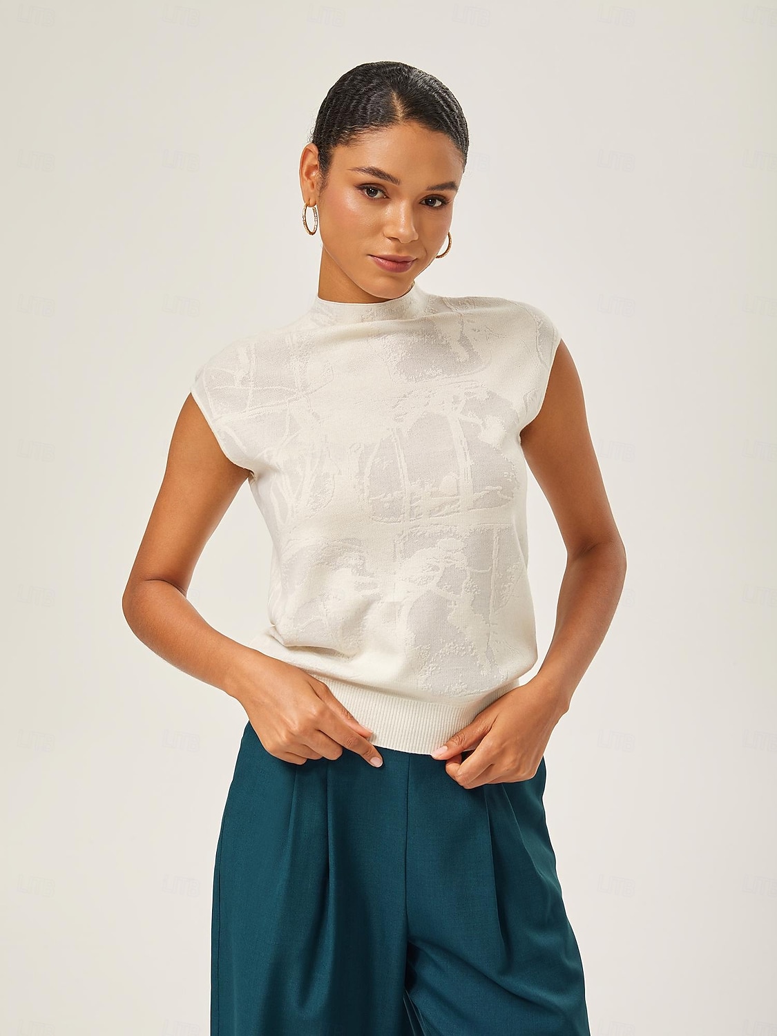 pantaloni dritti aderenti in misto lana verde lago del 2025 a $72.99 –P5
