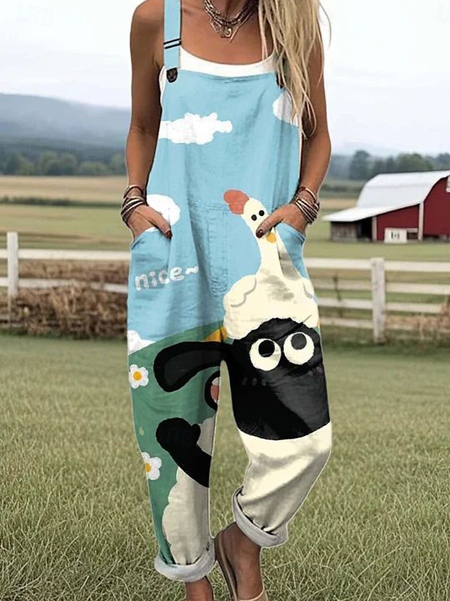 Women's Dungarees Active Floral Sleeveless Drawstring with Pocket Daily Vacation Loose Fit Blue Royal Blue Green Summer 2026 - $45.99 –P3