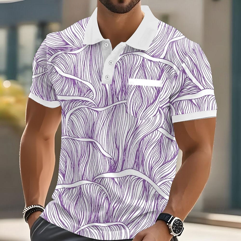 Miesten Geometrinen Viiva Polo Lyhythihainen Poolopaidat Kauluspaidat Business Casual ulko- Urheilu- ja treenivaatteet Arki-asut Tasku 3D-tulostus Napit Kesä Sininen Purppura Ruskea 2025 - $20.99 –P5