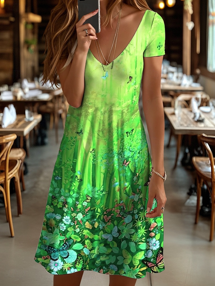 Women's Mini Dress T Shirt Dress Tee Dress Sundress A Line Dress Vacation Casual Beach Beach Regular Fit Ombre Floral Graphic Short Sleeve V Neck Yellow Red Blue Purple Summer 2025 - $23.99 –P6
