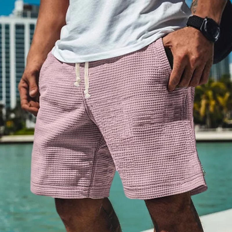Homens Calções Waffle Shorts de moletom Calção Bermudas Shorts de praia Com Cordão Cintura elástica Tecido Conforto Esportes Comprimento do joelho Ao ar livre Diário Férias Estilo Clássico Branco Rosa de 2025 por $18.99 –P5