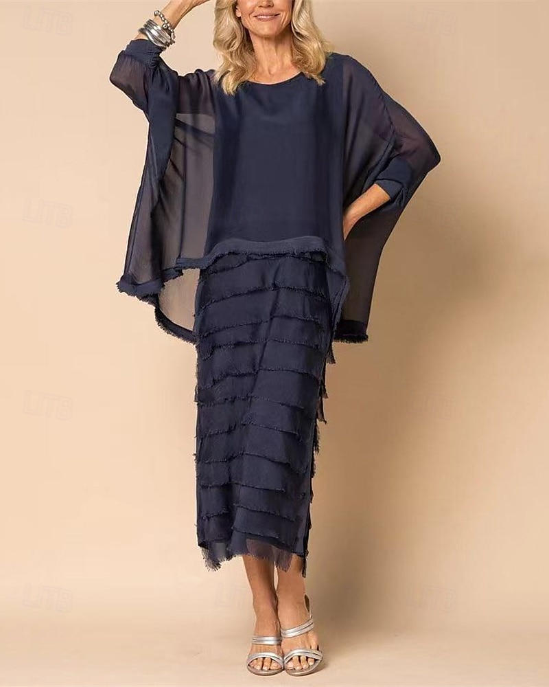 Pentru femei Rochie Lunga Rochie Maxi Rochie casual Rochie cu ciucuri Modă În aer liber Petrecere Concediu Fit regulat Simplu Lungime Manșon 3/4 Stil Nautic Alb Albastru Închis Primăvară Toamnă 2025 - $28.99 –P4