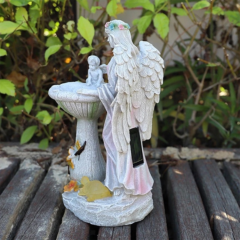 1 Pc outdoor solar illuminated sculpture angel fountain ornament light courtyard garden park lawn path resin ornament decorative light 2025 - $24.99 –P13