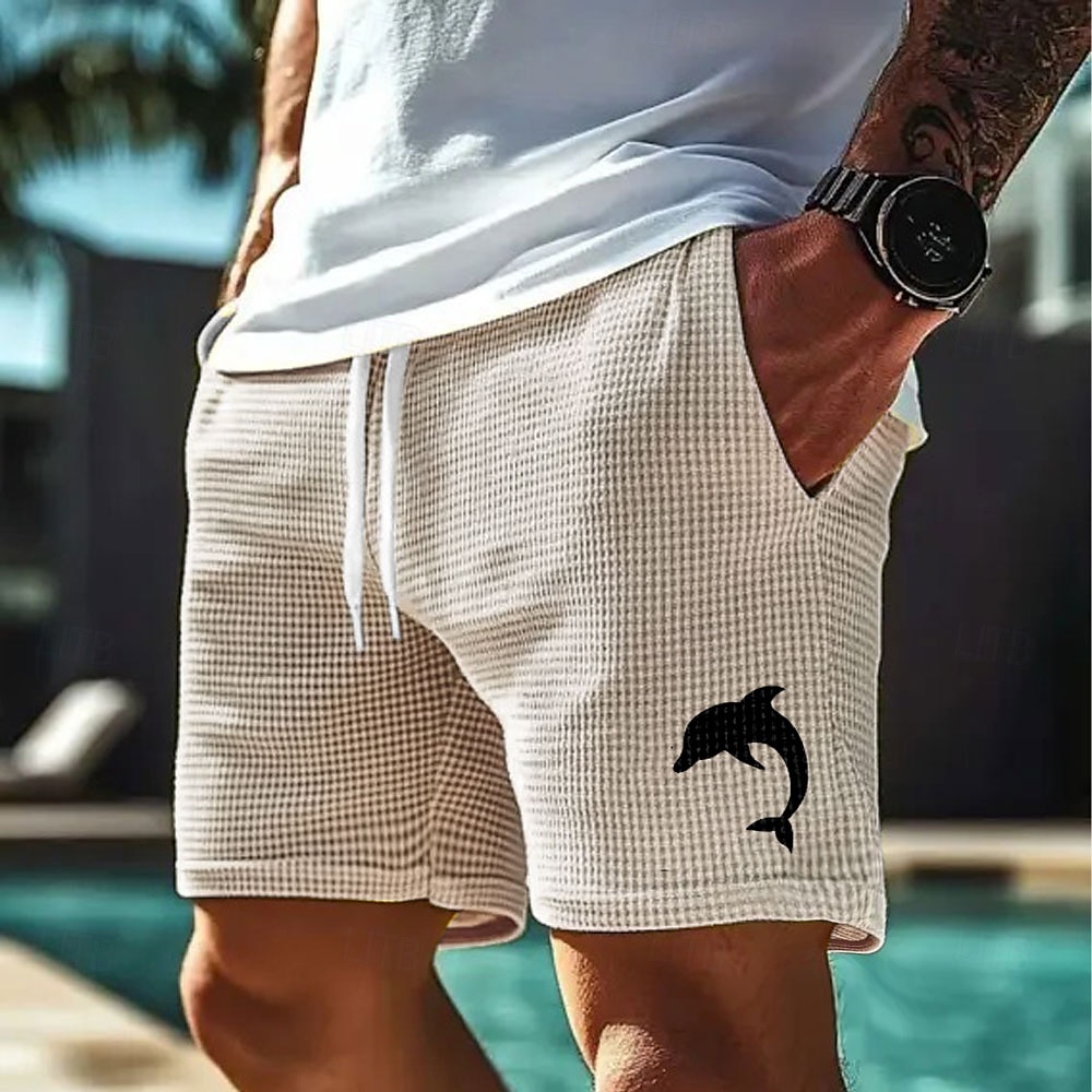 Herren Delfin Meeresbewohner Waffel-Shorts Sweat-Shorts Freizeitshorts Mittlere Taille Modisch lässig Urlaub Joggen Trainieren Elastischer Kordelzug in der Taille Shorts mit Taschen Designer 2025 - $21.99 –P4