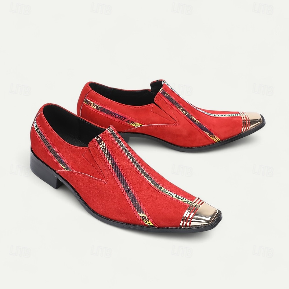 Men's Red Slip-On Leather Boots with Gold Tip Unique Printed Stripes–Modern Western Boots for Casual, Everyday Wear 2025 - $119.99 –P7
