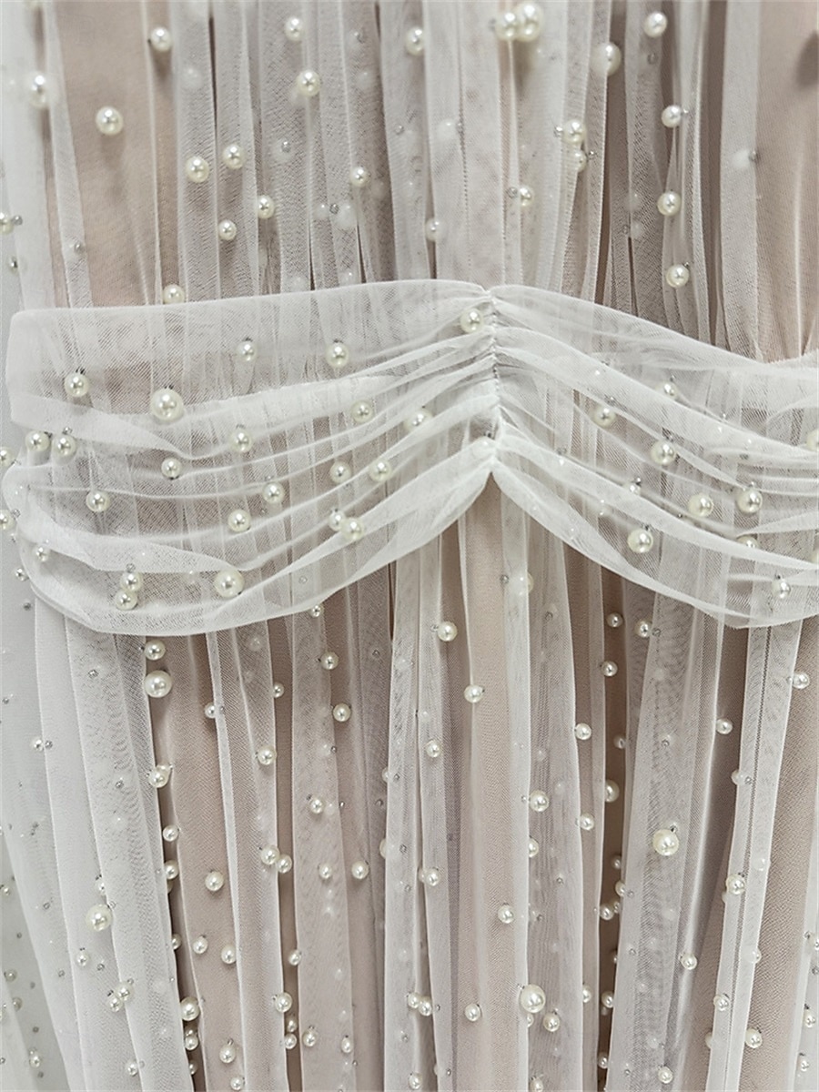 Vestidos de quinceanera em A-line vestido elegante casamento convidada de casamento comprimento do chão mangas longas gola alta tule costas nuas com pregas de 2025 por $179.99 –P8