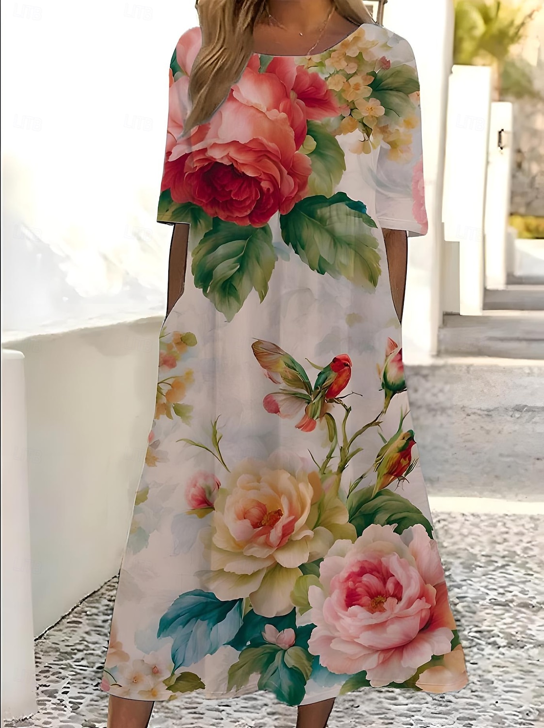 Mujer Vestido Midi Vestido estilo camiseta Vestido de verano Vestido de una línea Vacaciones Casual Cumpleaños Diario Fiesta de Té Ajuste regular Ombre Floral Graphic Manga Corta Cuello Barco Blanco 2025 - $46.99 –P2