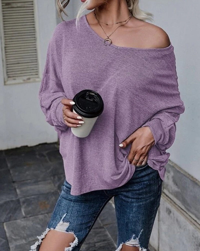 Femmes Chemisier Uni Occasionnel manche longue Col en V Hauts Réguliers Quotidien Fête Sortir Ourlet asymétrique Bleu Poudré Violet Bleu clair Été de 2025 ? $21.99 –P4
