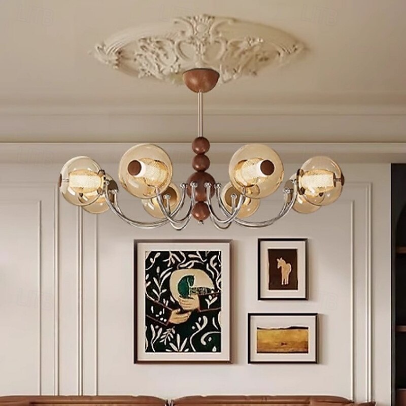 French Mid - Century Wood & Glass Chandelier, American Retro, Multi - Room Elegance 2025 - $906.29 –P2