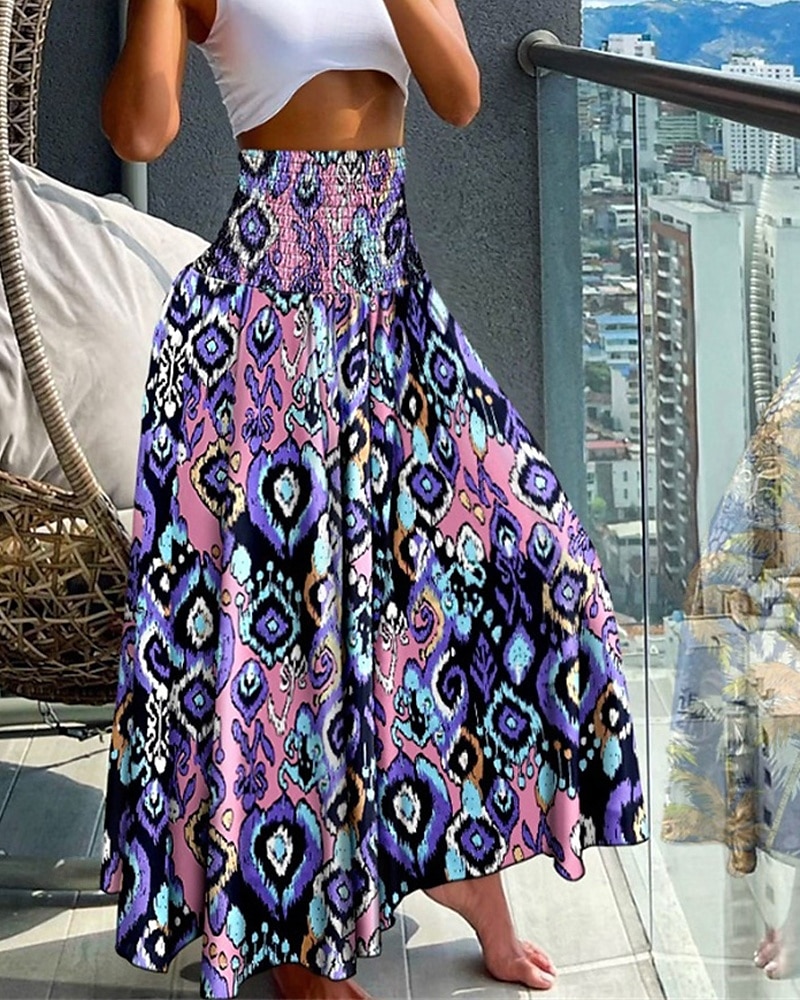 Dam Brett skaft Byxor Ledigt Boho Fullängd Hög midja Slät Ficka Elastisk dragsko-design Högt snitt Mateial som andas Mjuk Microelastisk Semester Gata Dagliga kläder Svart Rubinrött Marinblå Blå 2025 - $19.99 –P12