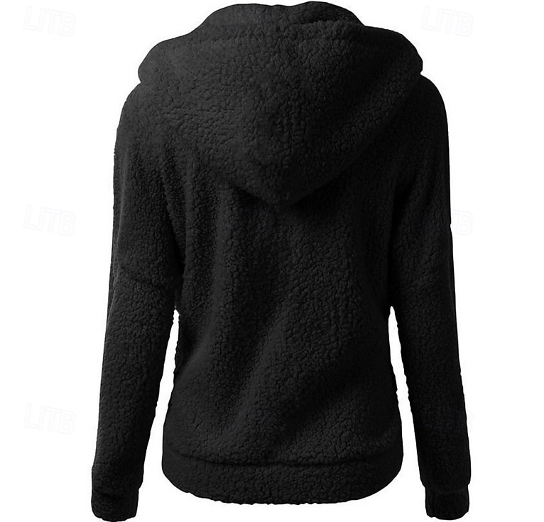 Women's Fleece Jacket Hoodie Jacket Warm Comfortable Zipper Pocket Elegant Fashion Outdoor Solid Color Going out Casual Daily Weekend Zipper Regular Hooded Regular Fit Long Sleeve Outerwear Black 2025 - $21.99 –P2