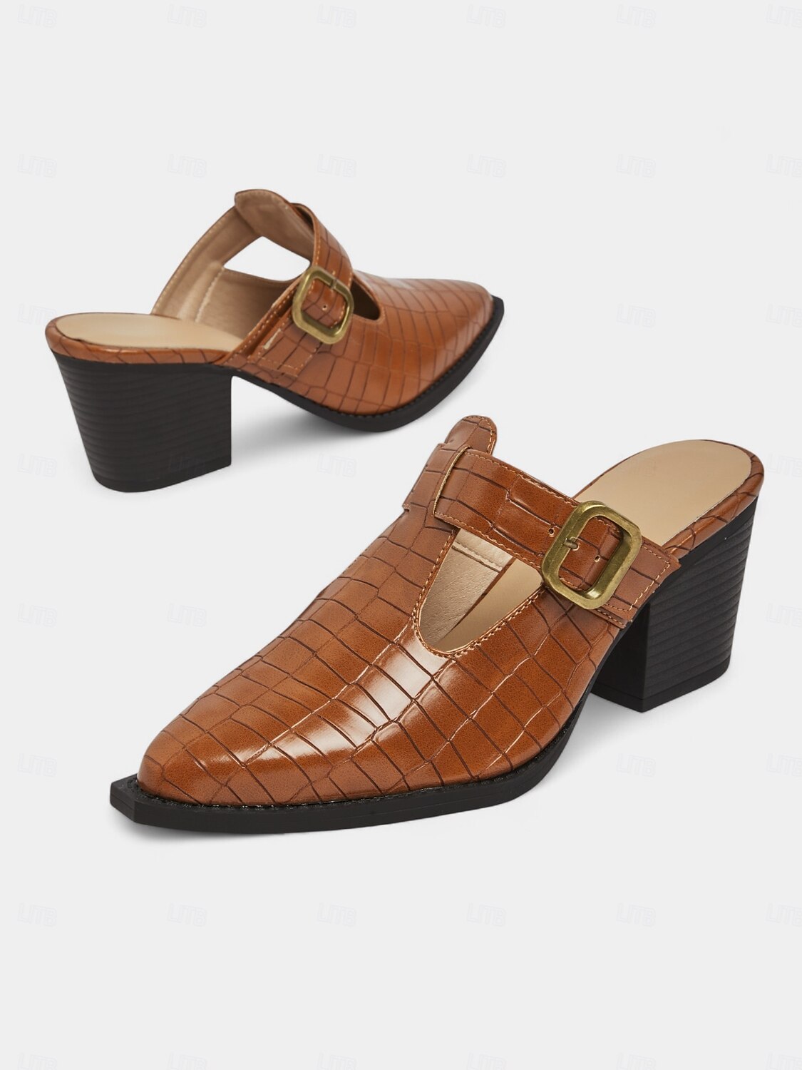 Mules à talon bloc pour femme en relief croco – chaussures à enfiler avec boucle décorative et design découpé, chaussures de ville élégantes pour le bureau, le travail et le quotidien de 2025 ? $32.99 –P1