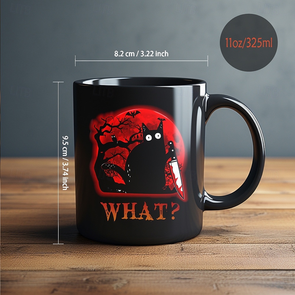 halloweeni ajándék bögre, fekete macskás kerámia kávésbögre 330ml/12oz, aranyos halloweeni pohár macskabarátoknak, ijesztő cica témájú bögre nőknek, barátoknak, ünnepi ajándék 2025 - $12.99 –P6