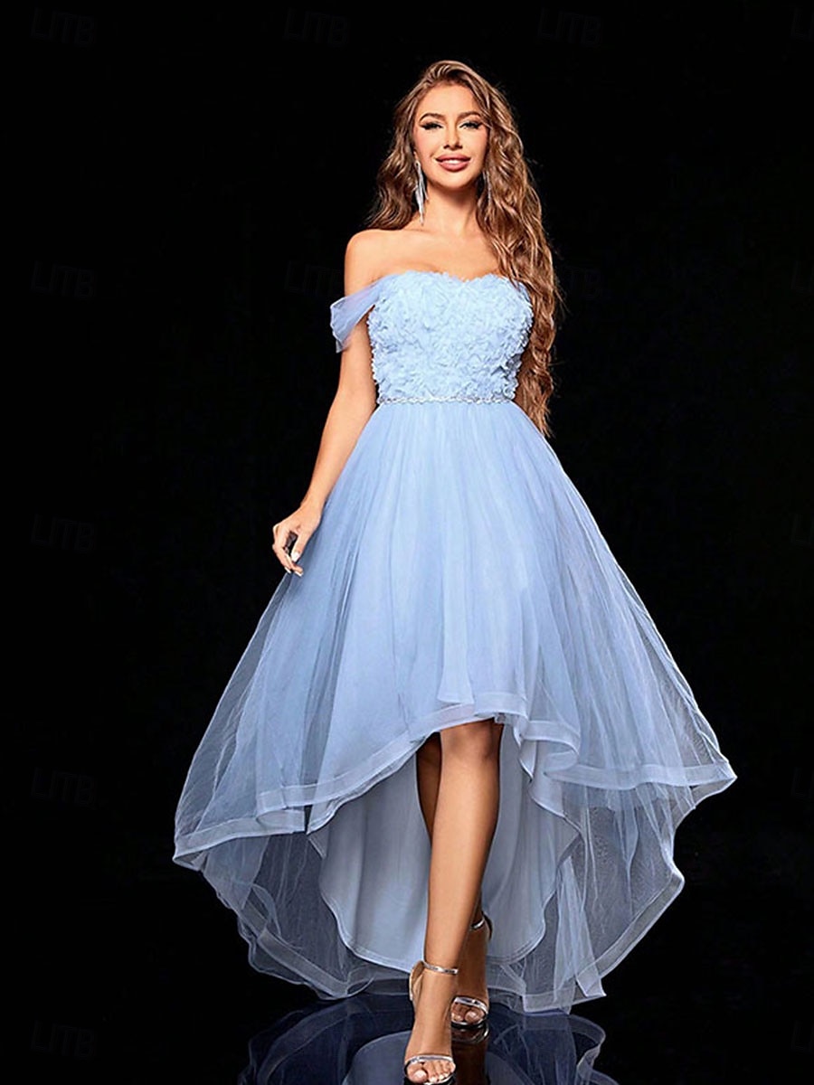Robes de Quinceañera A-Line Robe Élégante Robe Formelle Mariage Asymétrique Sans Manches Off Shoulder Tulle dos nu avec Plis de 2025 ? $89.99 –P6