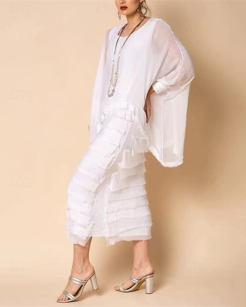 Pentru femei Rochie Lunga Rochie Maxi Rochie casual Rochie cu ciucuri Modă În aer liber Petrecere Concediu Fit regulat Simplu Lungime Manșon 3/4 Stil Nautic Alb Albastru Închis Primăvară Toamnă 2025 - $28.99 –P3