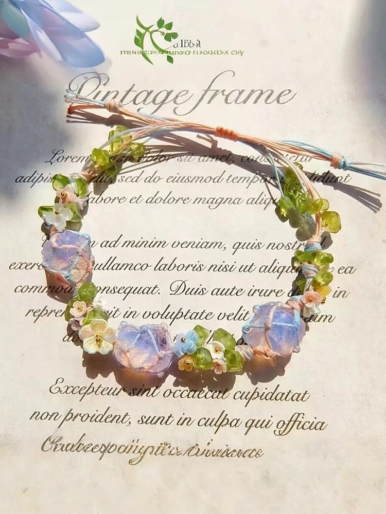 Bracciale da donna fatto a mano con pietre preziose floreali – perline di cristallo naturale, stile boho regolabile, ideale per abbigliamento casual, regali e outfit ispirati alla natura del 2025 a $14.99 –P12