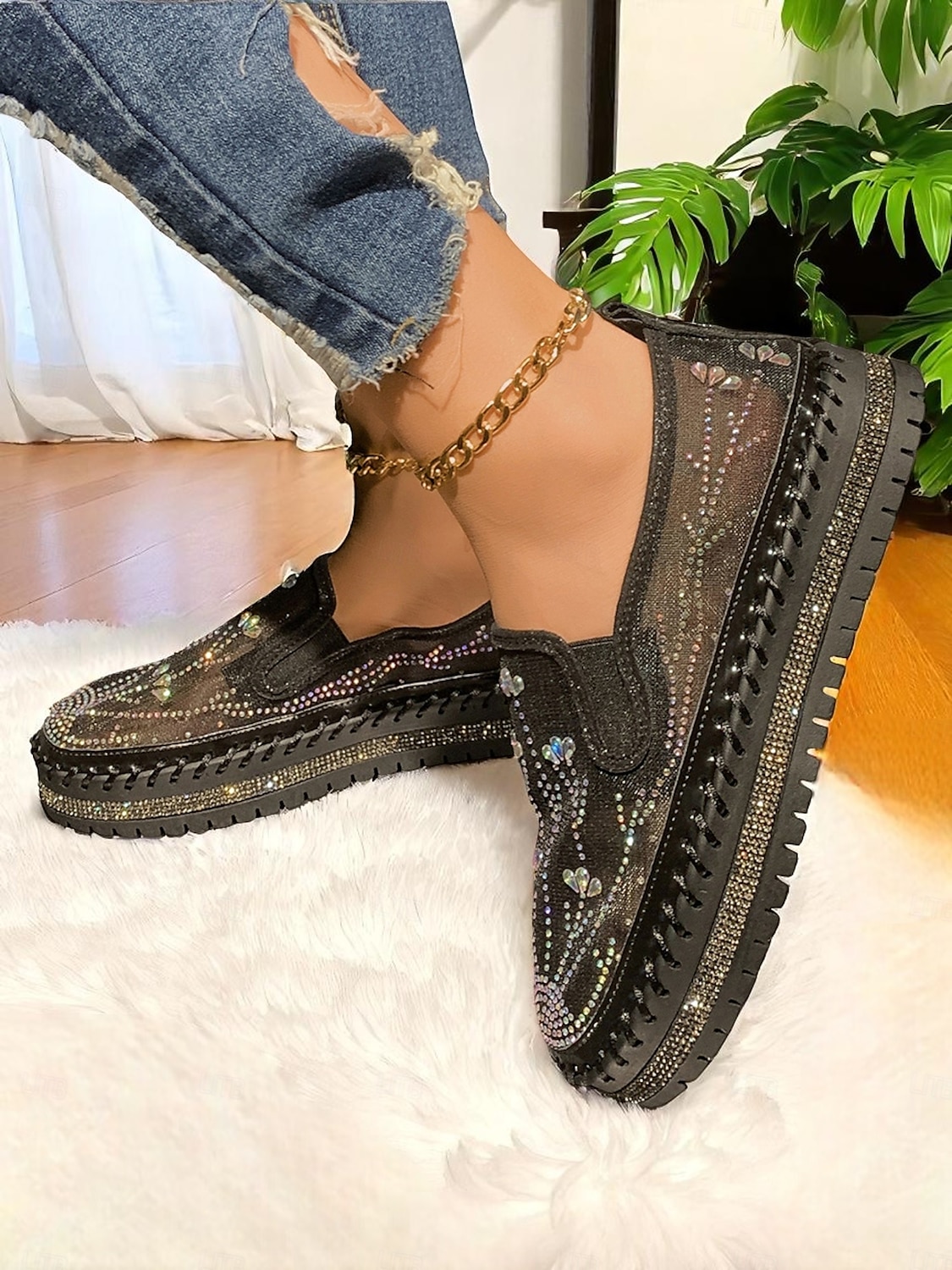Baskets à plateforme en maille strass pour femmes - Chaussures décontractées respirantes et scintillantes avec semelle épaisse pour les rendez-vous quotidiens et les sorties élégantes de 2025 ? $34.99 –P1