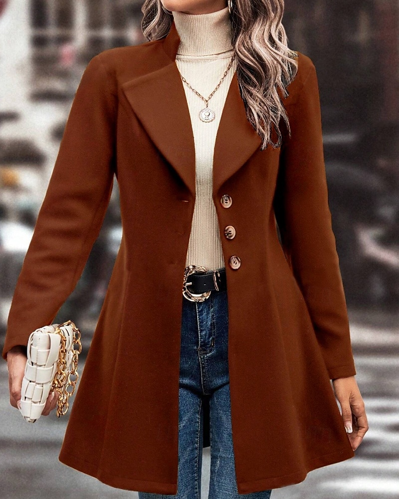 Damen Mantel Warm Bequem Knöpfe Mode Einfach Straße Ferien Einreihig Lang Umlegekragen Normale Passform Langarm Oberbekleidung Schwarz Aprikose Kaffee Herbst Winter 2025 - $27.99 –P1