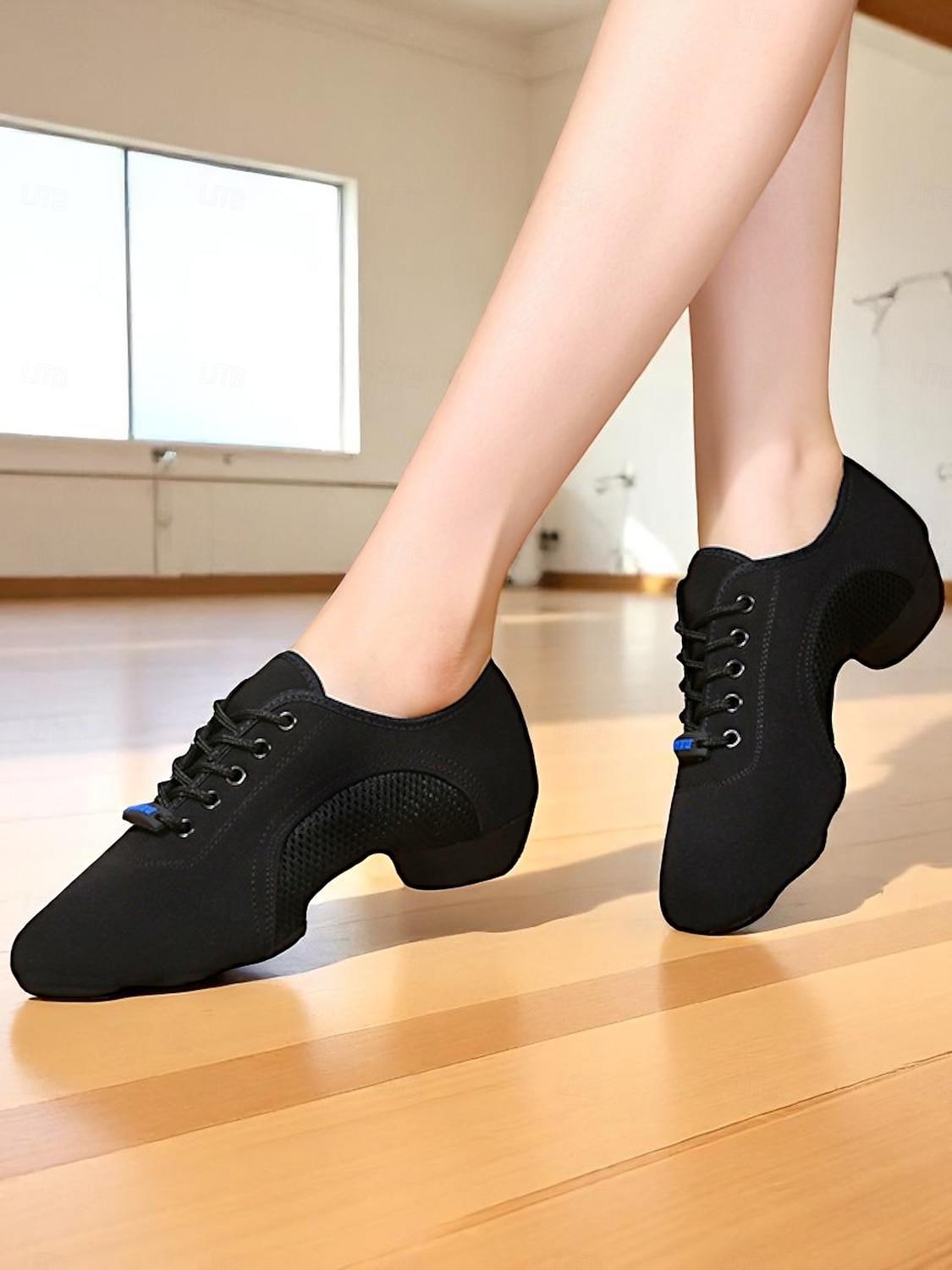 Zwarte veterschoenen voor dames - ademende, lichtgewicht jazz- en fitnessschoenen voor latin- en ballroomtraining 2026 - $32.99 –P4
