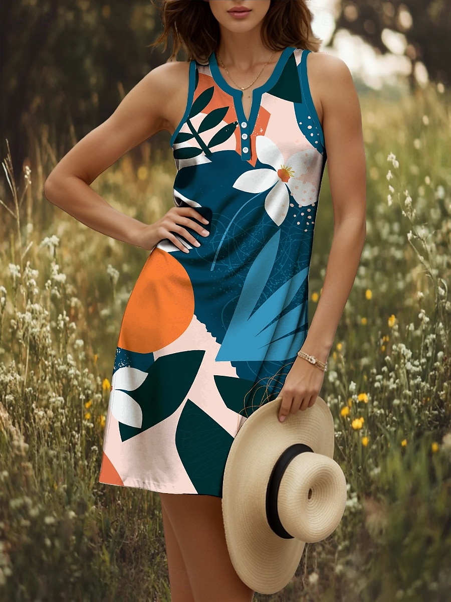 Damskie Sukienka mini Sukienka t-shirtowa Letnie sukienki Codzienny Codzienny Święto Regularny Kwiaty Graficzny Geometryczny Bez rękawów W serek Żółty Czerwony Niebieski Fioletowy Lato 2025 - $21.99 –P1