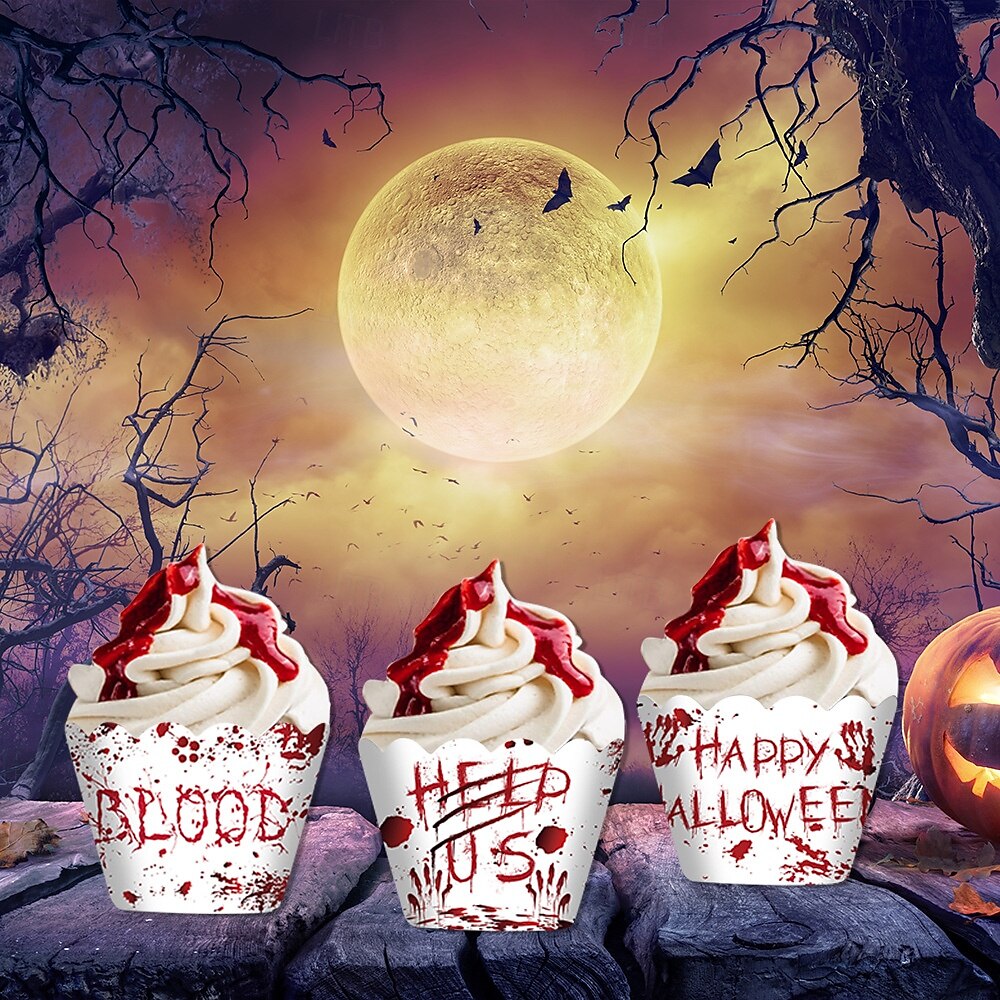 Halloweendecoraties, fotoscènes, rekwisieten, cartoons, papieren taarten, papieren bekertjes, rond de randen, feestbenodigdheden 2025 - $7.99 –P9