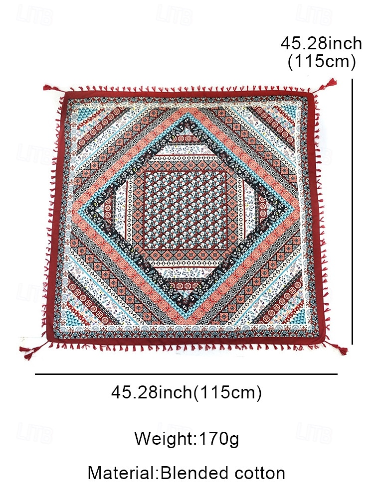 2026年 タッセル付きのレディースボヘミアンスクエアスカーフ - カジュアルな服装、旅行、フェスティバルに最適な軽量ブレンドコットンエスニックプリントショール  コレクション – $14.99 –P8