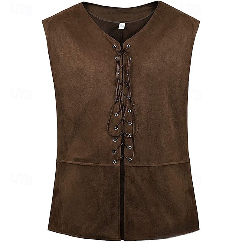 Herren Weste aus Wildlederimitat Weste Gilet Outdoor Täglich Vintage Frühling Herbst Schnürung Polyester Bequem Einfach V Ausschnitt Normale Passform Dunkelbraun Schwarz Wein Marineblau Weste 2025 - $19.49 –P12