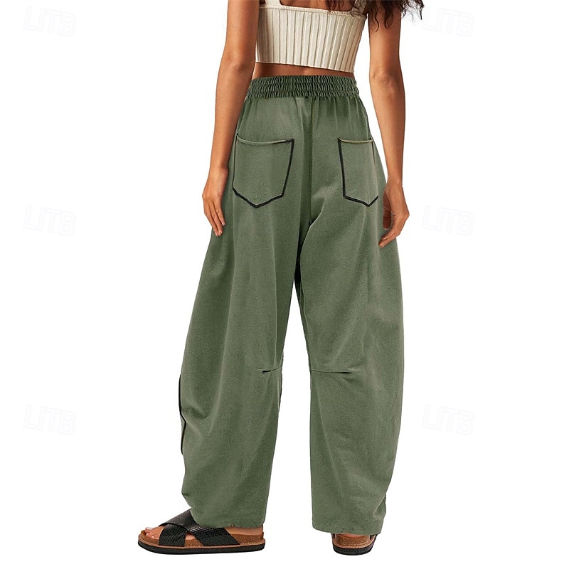 Dame Joggebukser Bukser Rett Fritid Treningsklær Lang Middels midje Lapper Lomme Elastisk snordesign Høyt snitt Pusteevne Myk Mikroelastisk Feriereise Gate Dagligdagstøy Svart Militærgrønn Navybl 2025 - $20.99 –P18