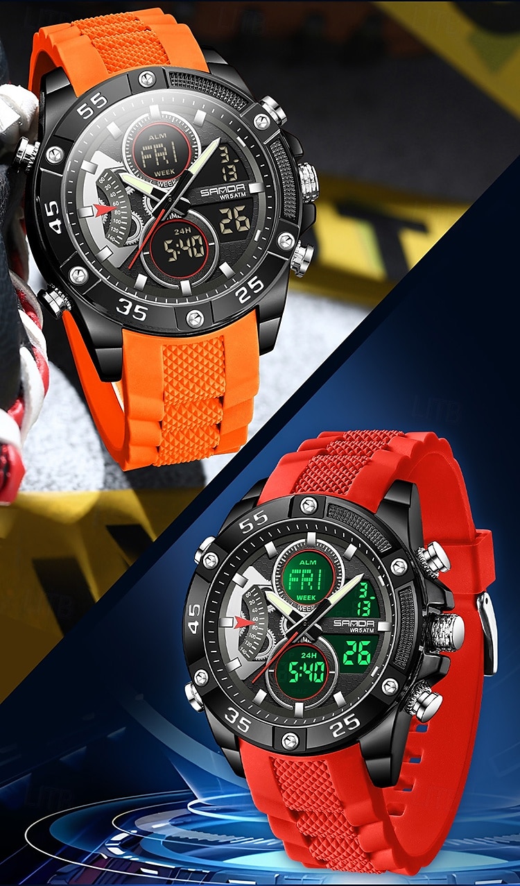 Sanda 5104 luxe elektronisch studentenhorloge, multifunctioneel, waterdicht, sporthorloge, staptijd, mode elektronisch studentenhorloge 2025 - $35.99 –P15