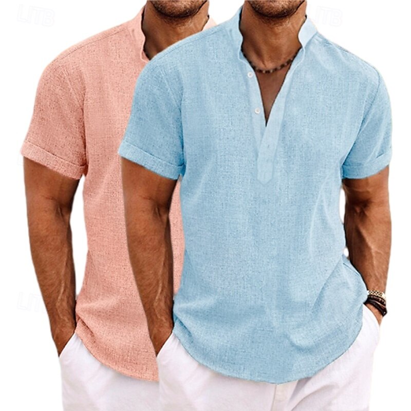 Per uomo Camicia Camicia di lino Camicia con colletto alla coreana Camicia popover Camicia Estiva Abbigliamento da spiaggia Semplice Vacanza Casuale Gray + verde Bianco + giallo Bianco + Verde Bianco del 2025 a $27.99 –P2