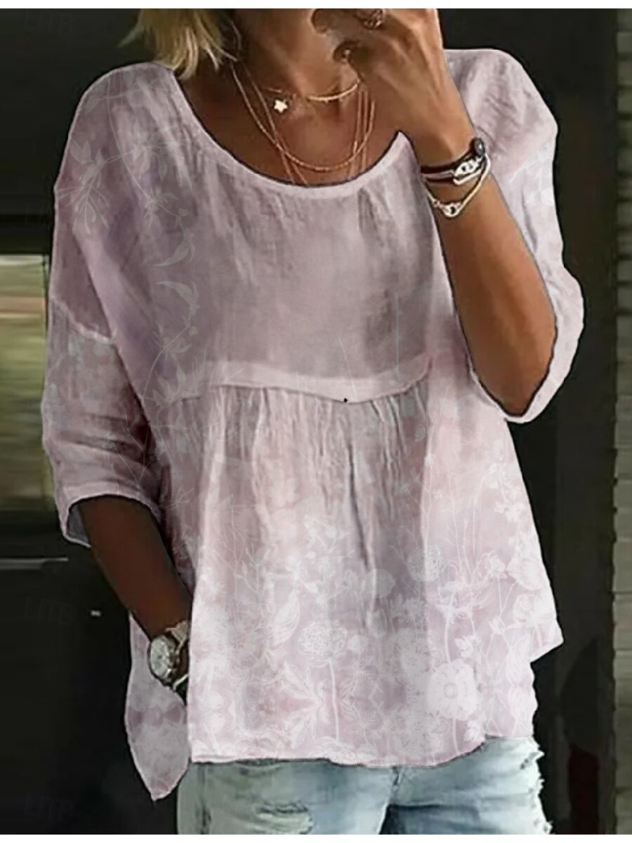 Per donna Blusa Floreale Elegante Manica 3/4 Girocollo Top Regolari Quotidiano Ferie Stampato Nero Verde chiaro Blu marino Viola Verde Estate del 2025 a $21.99 –P1