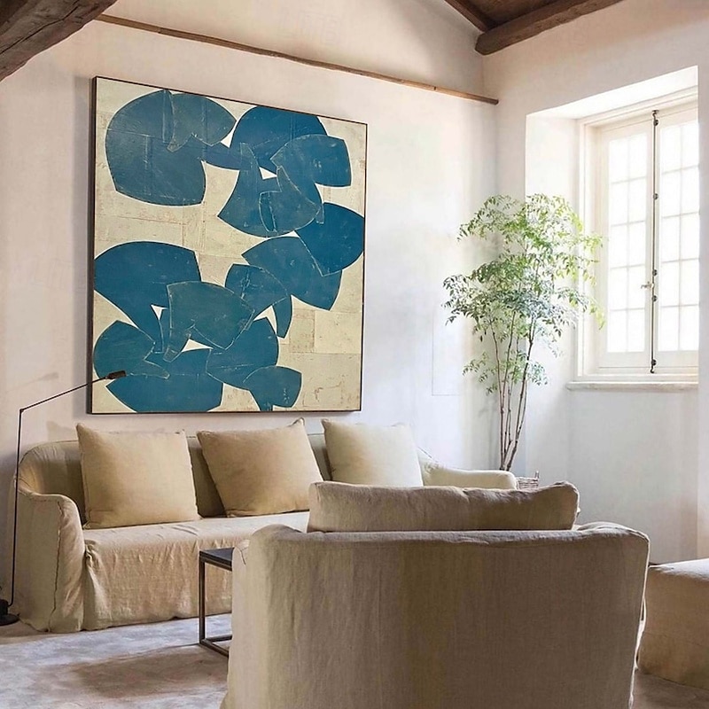 Handmade Oil Painting Canvas Wall Art Decoration Modern Abstract Blue-White Block for Home Decor Stretched Frame Hanging Painting/Rolled Frameless Unstretched Painting 2025 - $57.99 –P3
