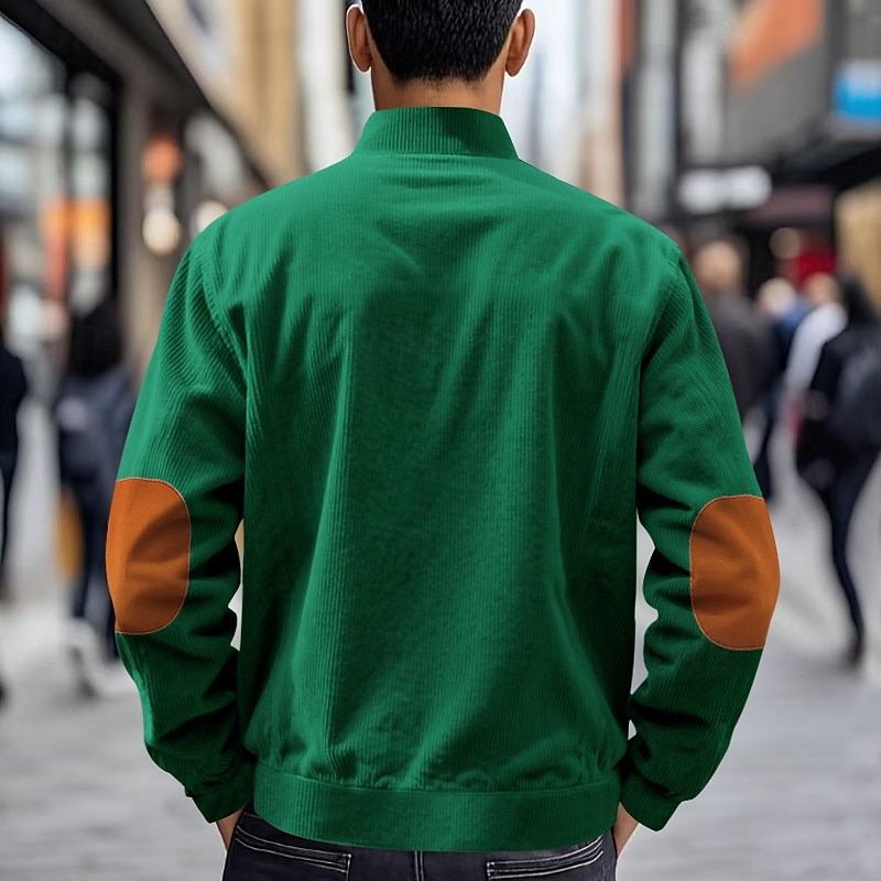 Men's Lightweight Jacket Corduroy Jacket Casual Jacket Vacation Daily Pocket Spring Fall Color Block Fashion Classic Stand Collar Regular Apricot Black White Yellow Wine Jacket 2025 - $29.99 –P18