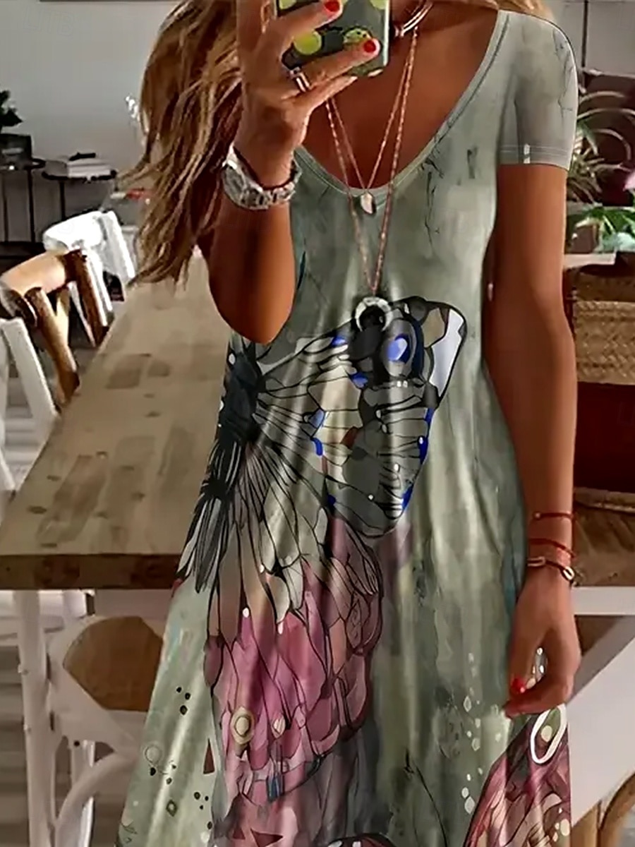 Damskie Sukienka maxi Codzienne sukienki Sukienka A line Letnie sukienki Elegancja Urlop Codzienny Regularny Kwiaty Graficzny Abstrakcja Krótki rękaw Dekolt w kształcie litery U Czerwony Jasnobrązowy 2025 - $30.99 –P5