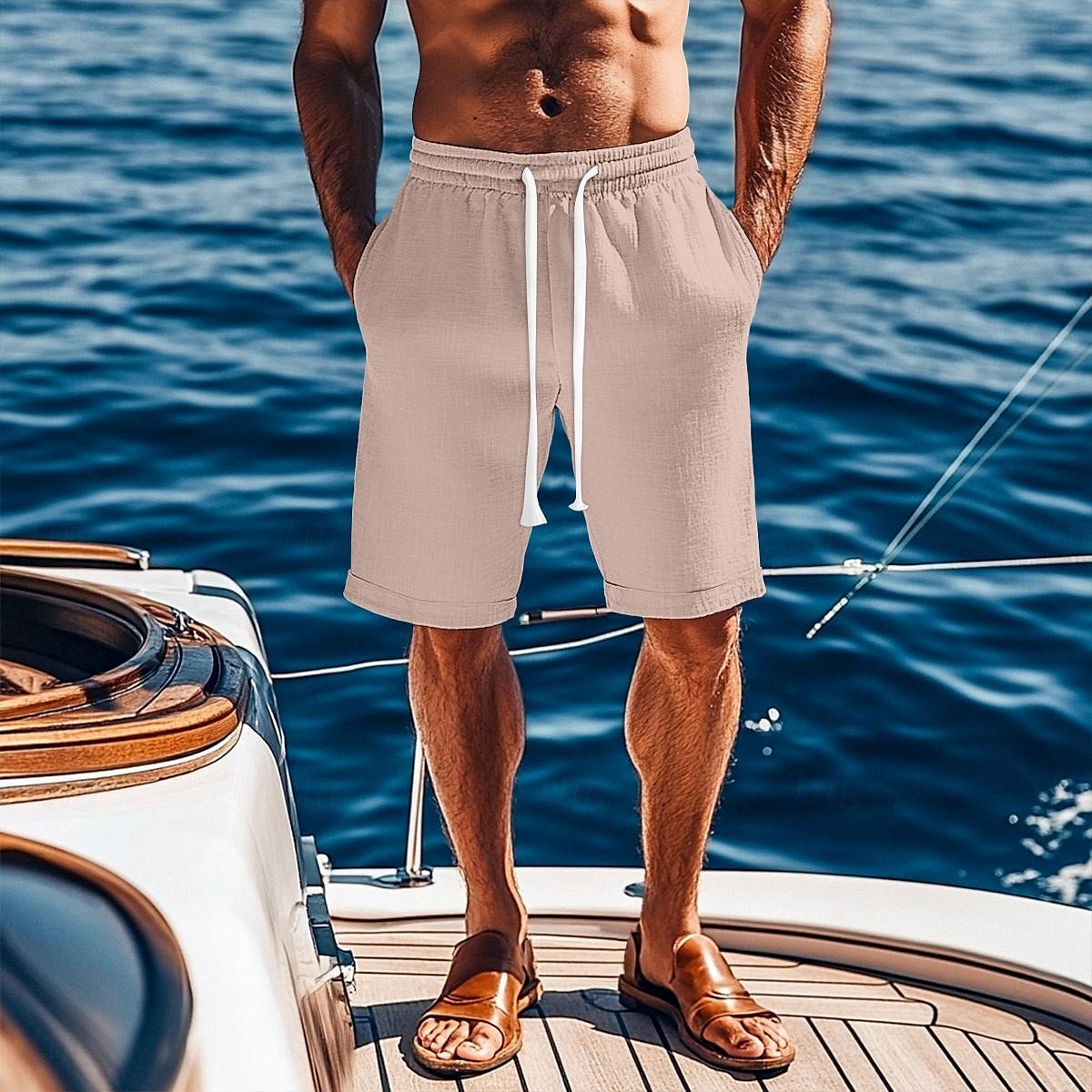Per uomo Shorts Shorts di Lino Pantaloncini Estivi Shorts da Spiaggia Tasca Coulisse Elastico in vita Semplice Comodità Traspirante Lunghezza al ginocchio Vacanza Ferie Spiaggia Vacanza Hawaiano Nero del 2025 a $21.99 –P10