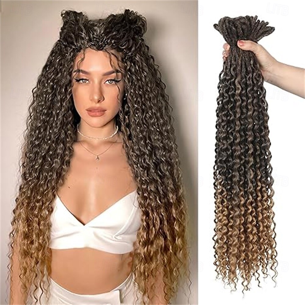 Ensemble complet d'extensions de dreadlocks bouclées blondes platine à double extrémité pour femmes, dreadlocks ondulées blondes faites à la main, dreadlocks synthétiques souples au crochet (50 mèches de 2025 ? $75.99 –P5