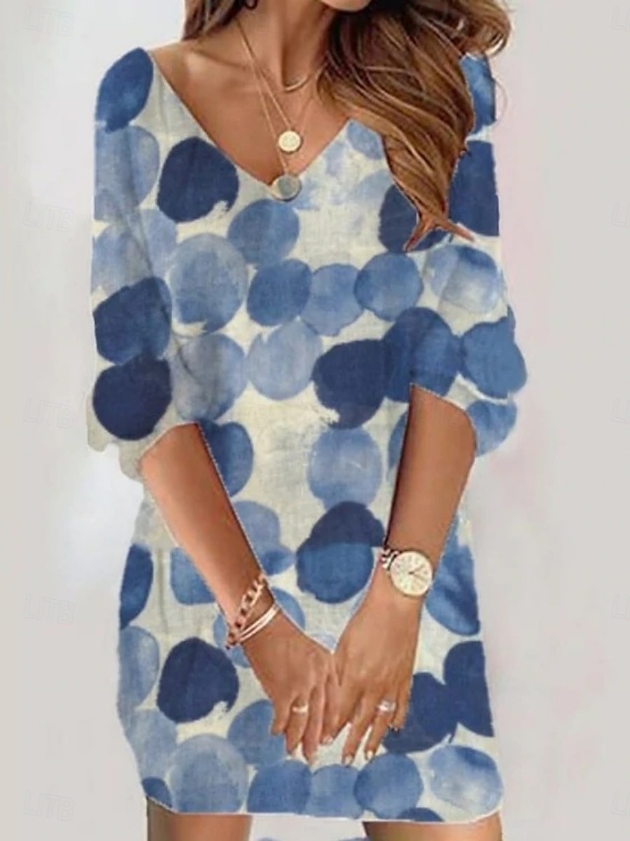 Femmes Mini Robe Robe trapèze Occasionnel Quotidien Coupe régulière Géométrique Abstrait manche longue Col en V Bleu Violet Marron Vert Été de 2025 ? $14.99 –P1