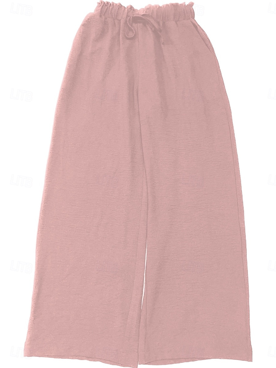 Per donna Gamba larga Chinos Moda Essenziale Casual Lungo Vita Alta Semplice Tasca Fascia Elastica Comodo Morbido Confortevole Micro-elastico All'aperto Streetwear Nero Rosa Cachi Verde militare del 2025 a $22.99 –P5