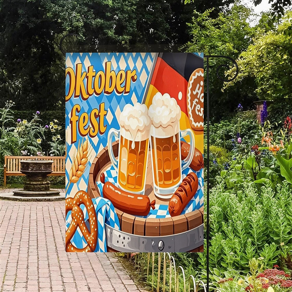 Oktoberfest Gartenflagge Deutsches Bayerisches 12 x 18 Zoll Gartenflaggen kleine Gartenflaggen für draußen Außenfahnen Bierdesign weiß blau kariert Feiertagsgartenflaggen 2025 - $7.99 –P14