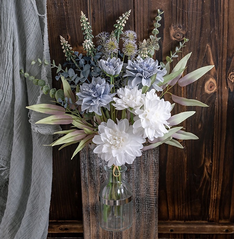 1 bunt kunstig dahliablomsterbukett, falsk grønnsaksblomster til bryllupsdekorasjon, realistisk imitert blomsteroppsats til hjemmet, arrangementet, festens midtpunkt 2025 - $23.99 –P6