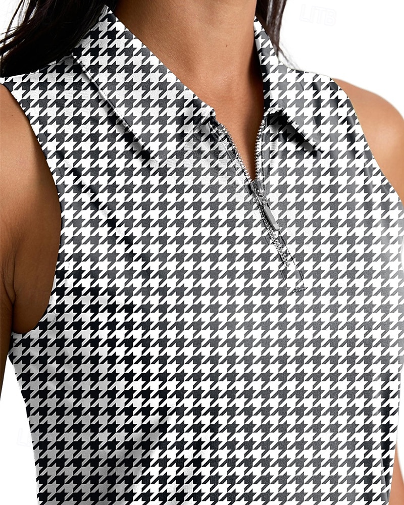 Femmes Pied-de-poule T-shirt de sport T-shirt POLO Chemise de tennis Sans manches Fermeture éclair Haute élasticité Évacuation de l'Humidité Respirant Tennis Le golf Course Col Rabattu Col zippé de 2026 ? $22.99 –P5