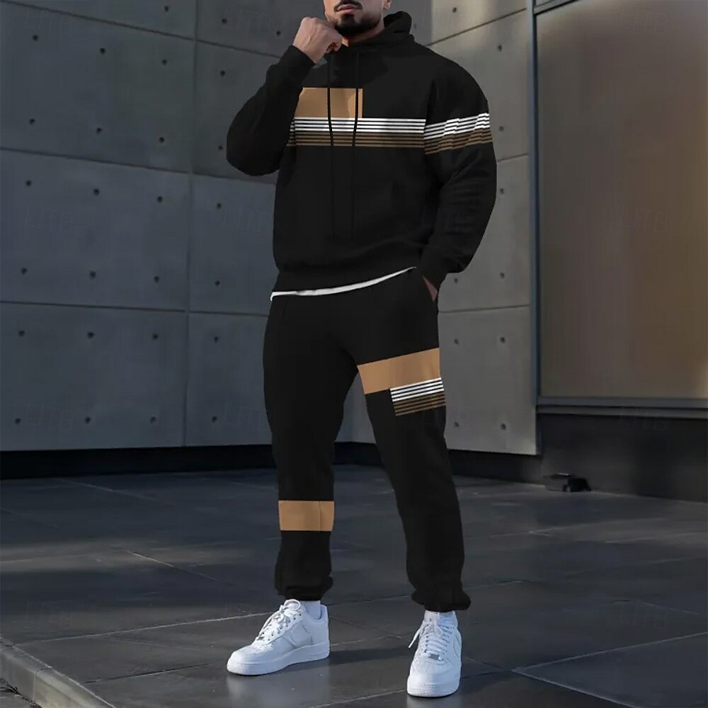 Férfi Színes 2db 3D pulóver készletek Tracksuit Kapucnis pulóver Hosszú ujj Hosszú nadrág Kapucni Alkalmi Napi Sportruházat 3D nyomtatás Tavasz Ősz Tél Fekete 2025 - $39.99 –P4