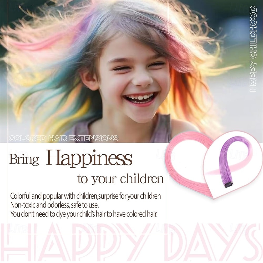 Цветные накладные волосы 22 дюйма прямые накладные волосы на заколках для тела, лица, блестящие разноцветные радужные розовые красные накладные волосы для детей, девочек и женщин 2026 - $13.49 –P2