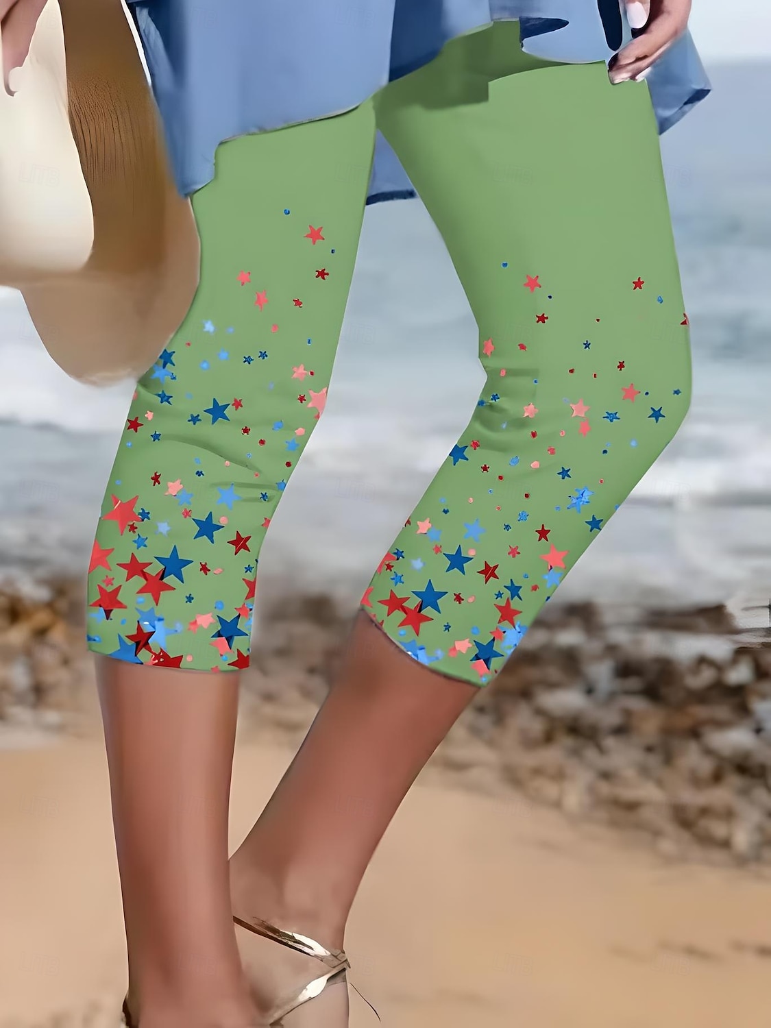 Dámské capri kalhoty legíny dovolená vintage móda do poloviny lýtek vysoký pas kalhoty americká grafika hvězda pruhovaný tisk prodyšný měkký elastický formální venkovní 2025 - $18.99 –P5