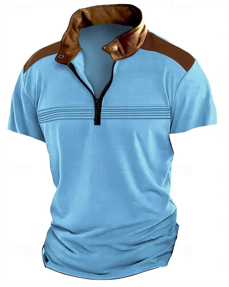 Herren Viertel-Reißverschluss-Poloshirt Golfshirt Arbeit Lässig Revers Kurzarm Basic Modern Farbblock Patchwork Sommer Normale Passform Schwarz Weiß Himmelblau Khaki Grau 2025 - $20.99 –P7