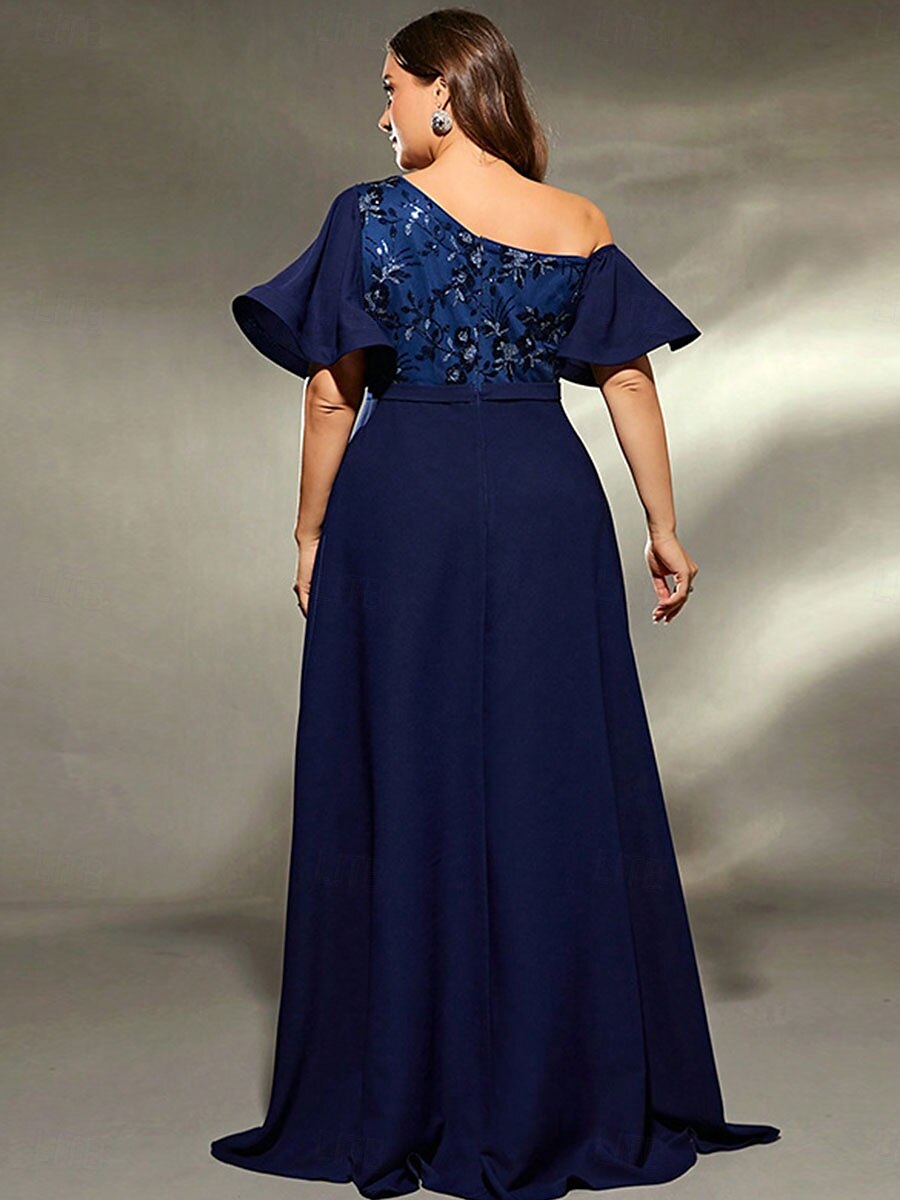 A-Linie Abendkleid Elegantes Kleid Formelle Hochzeit Bodenlang Kurze Ärmel Ein Schulter Satin mit Falten 2025 - $119.99 –P6