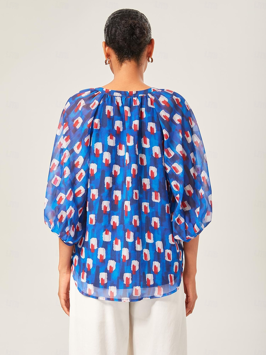 top con maniche a lanterna in chiffon geometrico del 2025 a $57.99 –P2