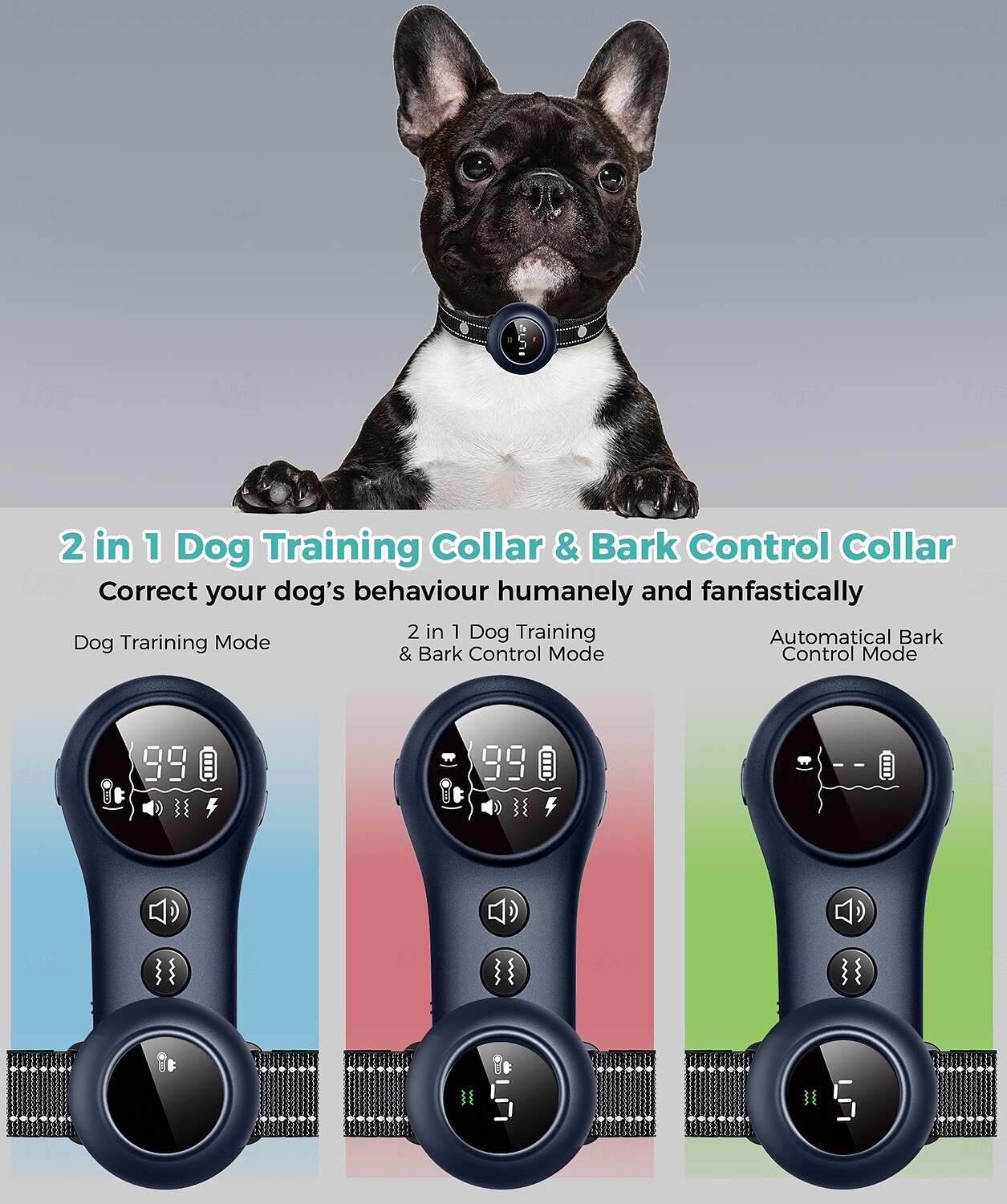 Collare di addestramento per cani 2 in 1 con telecomando, antiabbaio automatico, collare antiabbaio intelligente, collare antiabbaio automatico, collare elettronico ricaricabile impermeabile IP67. del 2025 a $76.99 –P5